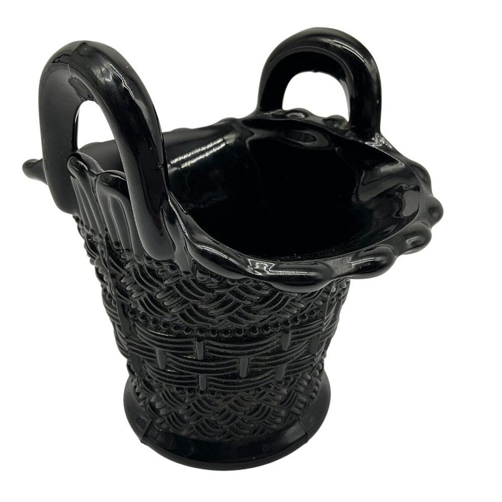 Dugan Diamond Black Amethyst Glass Basket with Double Handles MCM Collectible
